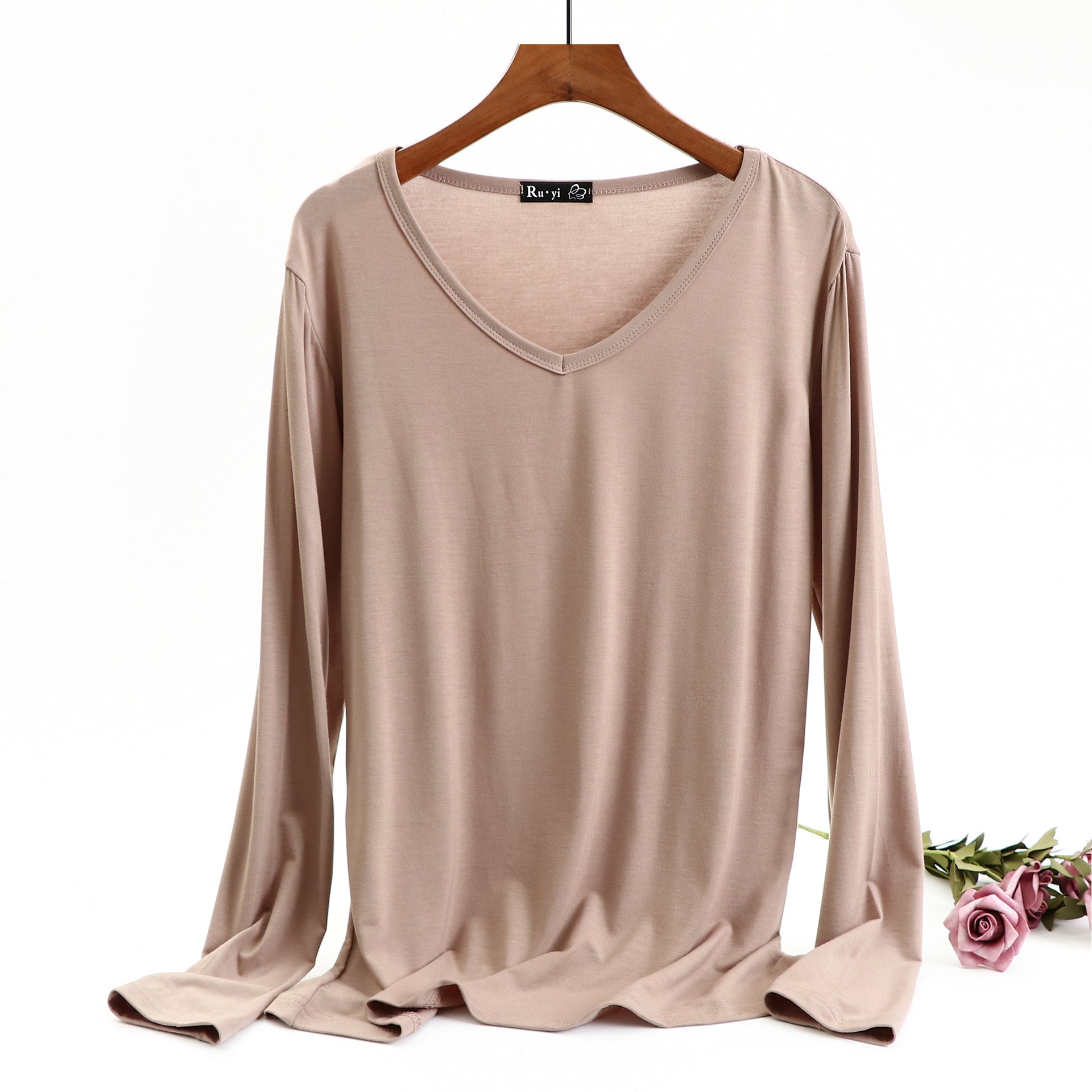 Plus Size Korean V-neck Long Sleeve Casual Top by Dealightful Finds