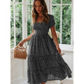 Women's Floral Dress with Square Neck and Bubble Sleeves by Dealightful Finds