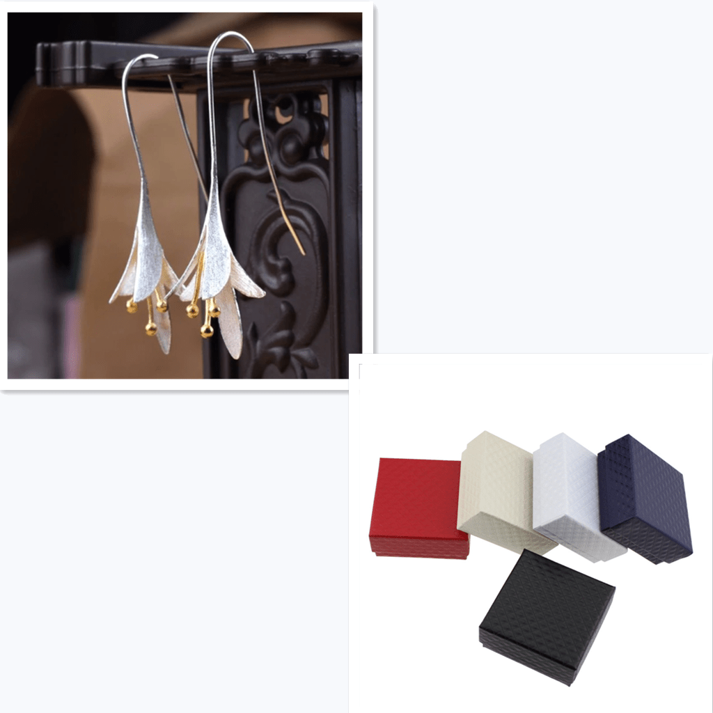 Long Floral Earrings in Luxury Gift Box with Accessories by Dealightful Finds