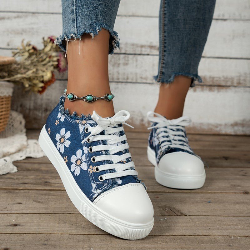 Summer Round-Toe Lace-Up Floral Canvas Shoes by Dealightful Finds