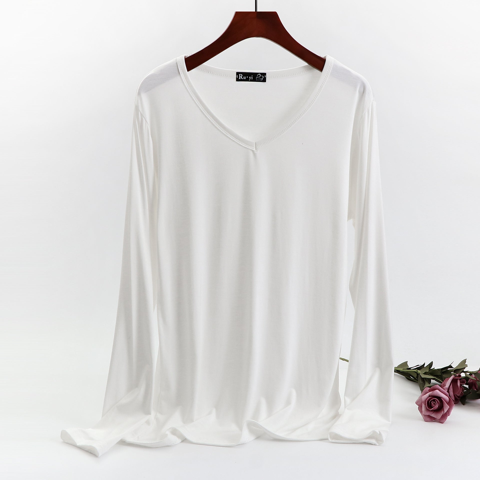 Plus Size Korean V-neck Long Sleeve Casual Top by Dealightful Finds