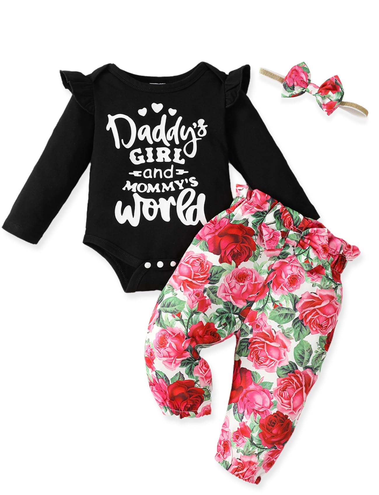 Newborn Baby Girl Clothes 12-18 Months Outfits Infant Romper Ruffle Floral Pants Cute Toddler Baby Girl Clothes Set Black Floral by Dealightful Finds