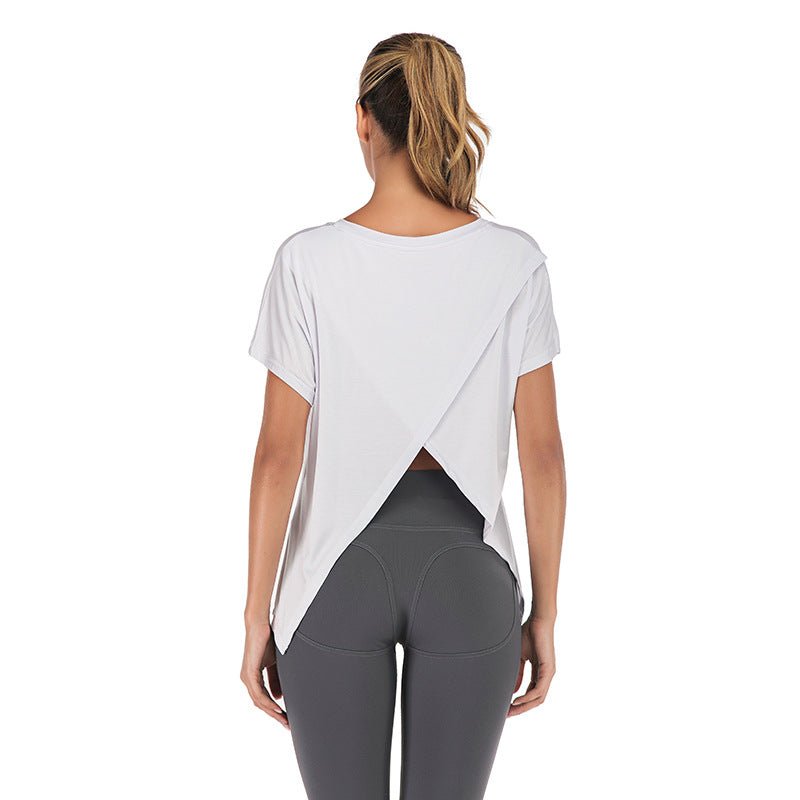 Summer V-Neck Sports T-Shirt with Open Back for Women by Dealightful Finds