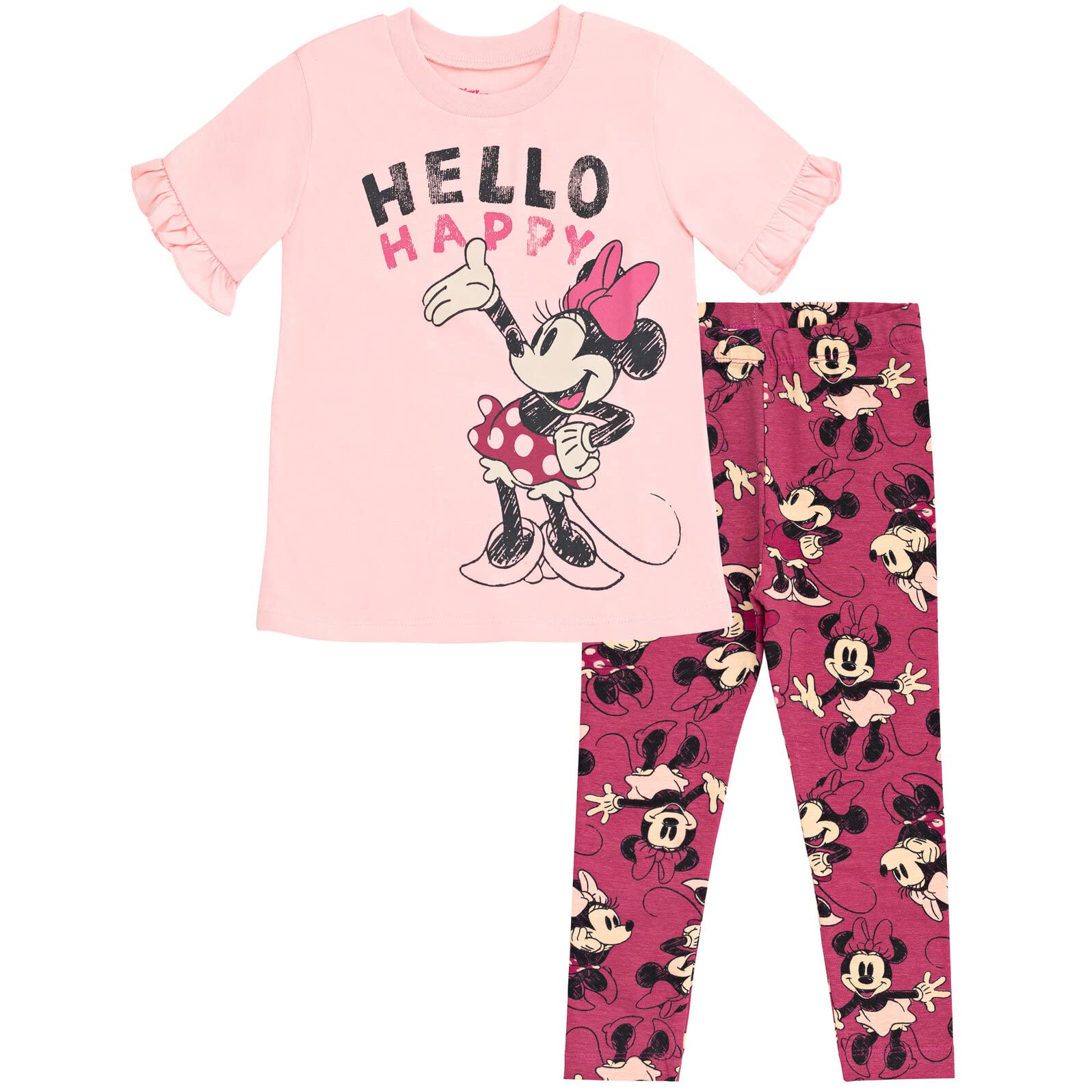 Disney Minnie Mouse Little Girls T-Shirt and Leggings Outfit Set Pink 6 by Dealightful Finds