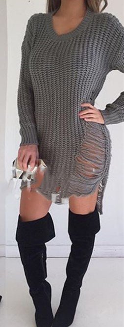 Fringed Knit Sweater in Mid-Length Style by Dealightful Finds