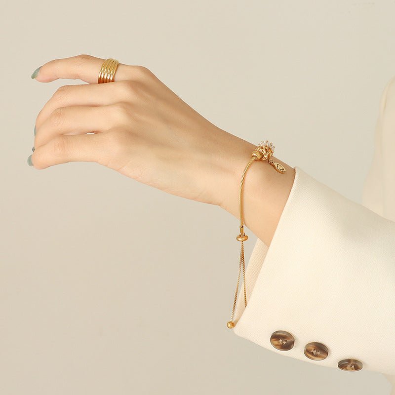 Zircon Pull Buckle 18K Gold Plated Titanium Steel Bracelet by Dealightful Finds