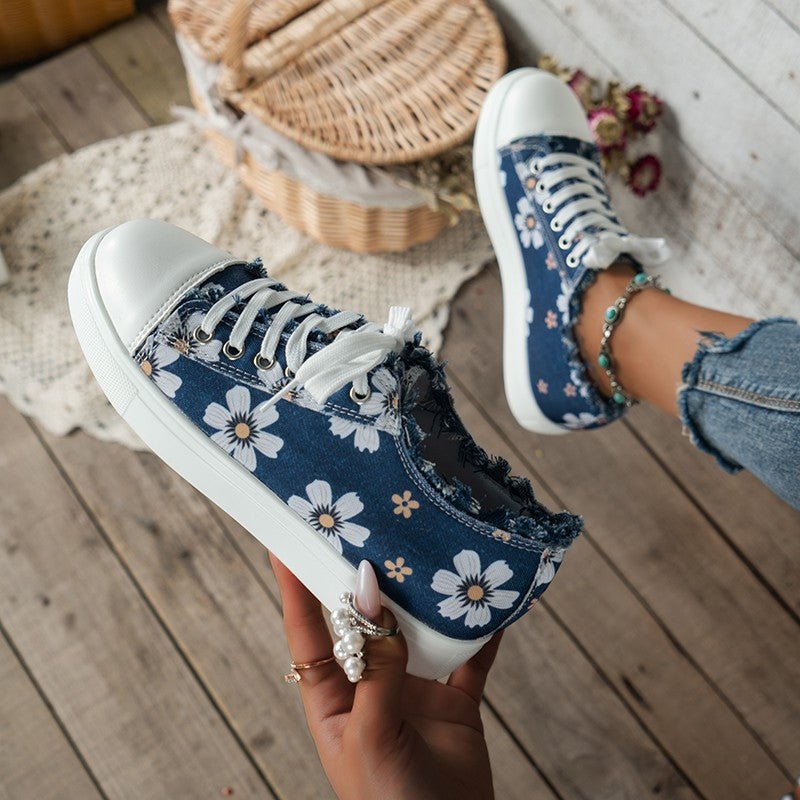 Summer Round-Toe Lace-Up Floral Canvas Shoes by Dealightful Finds