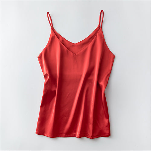 Silk V-Neck Sleeveless Top for Women, Short Length by Dealightful Finds