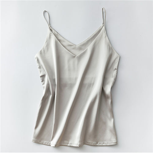 Silk V-Neck Sleeveless Top for Women, Short Length by Dealightful Finds