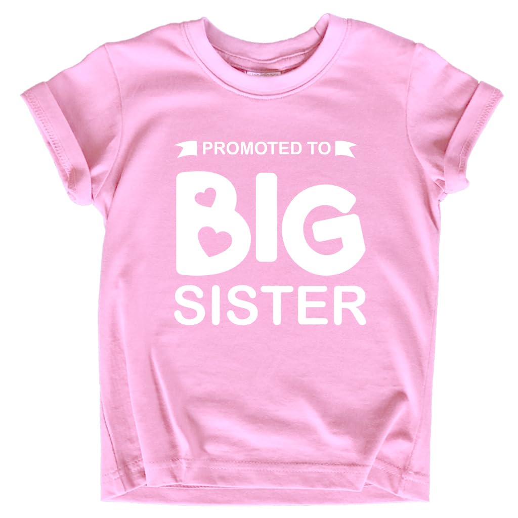 Promoted to Big Sister Shirt for Little Girls Toddler Baby Announcement Outfits (US Age 6 Years White on Pink) by Dealightful Finds