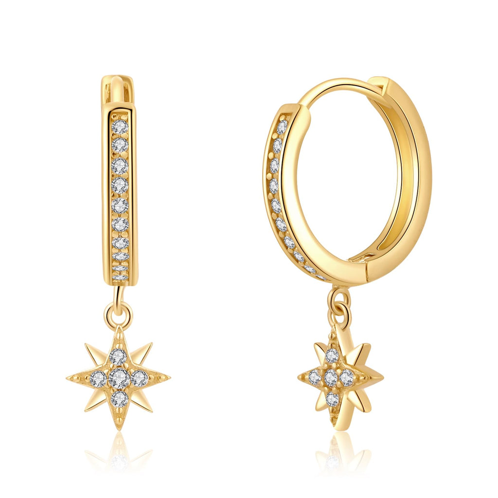 ToHeart Gold Hoop Earrings 14k Gold Earrings Dangle Star Dangle Earrings Hypoallergenic Small Gold Hoop Earrings by Dealightful Finds