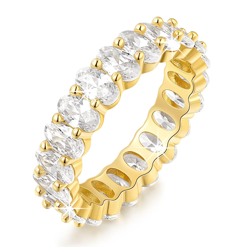 MIA MOUNE 14K Gold Rings Oval Cubic Zirconia Eternity Rings Dainty Gold Rings for Women Stackable Rings 56789 by Dealightful Finds