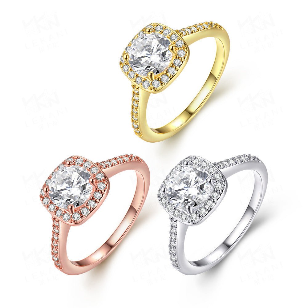18K Rose Gold Princess Cut Zirconia Engagement Ring by Dealightful Finds