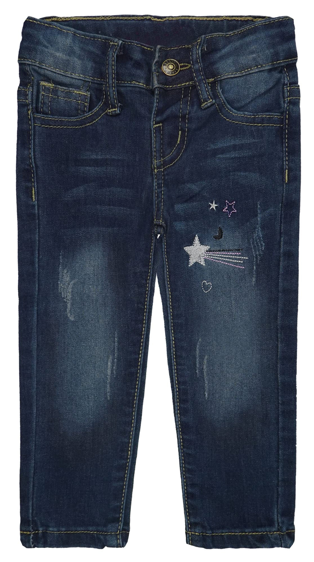 KIDSCOOL SPACE Baby Little Girls JeansRipped Color Stars Embroidered Strechy Denim Soft Slim PantsDeep Blue2-3 Years by Dealightful Finds