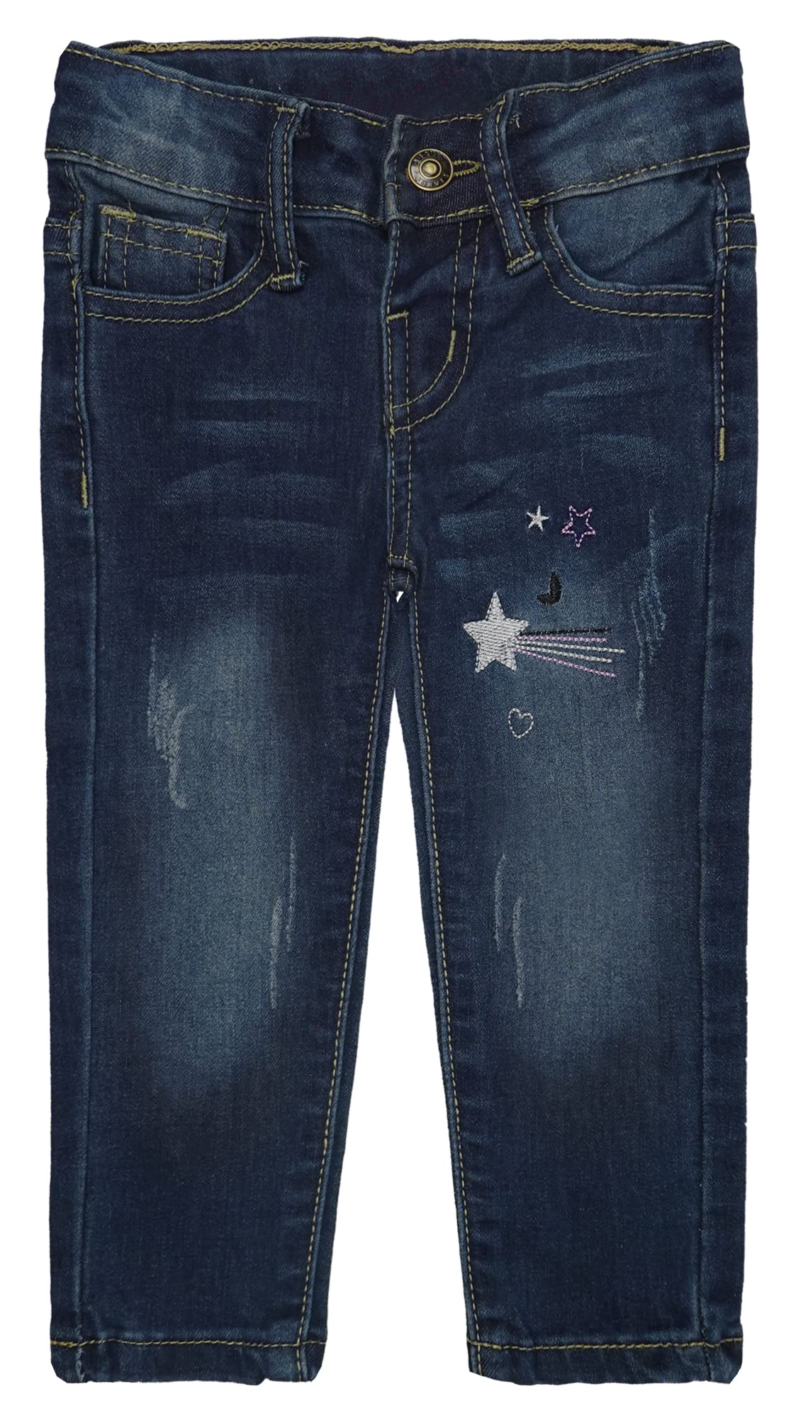 KIDSCOOL SPACE Baby Little Girls JeansRipped Color Stars Embroidered Strechy Denim Soft Slim PantsDeep Blue2-3 Years by Dealightful Finds