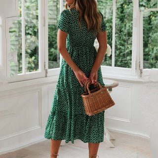 Women's Floral Dress with Square Neck and Bubble Sleeves by Dealightful Finds