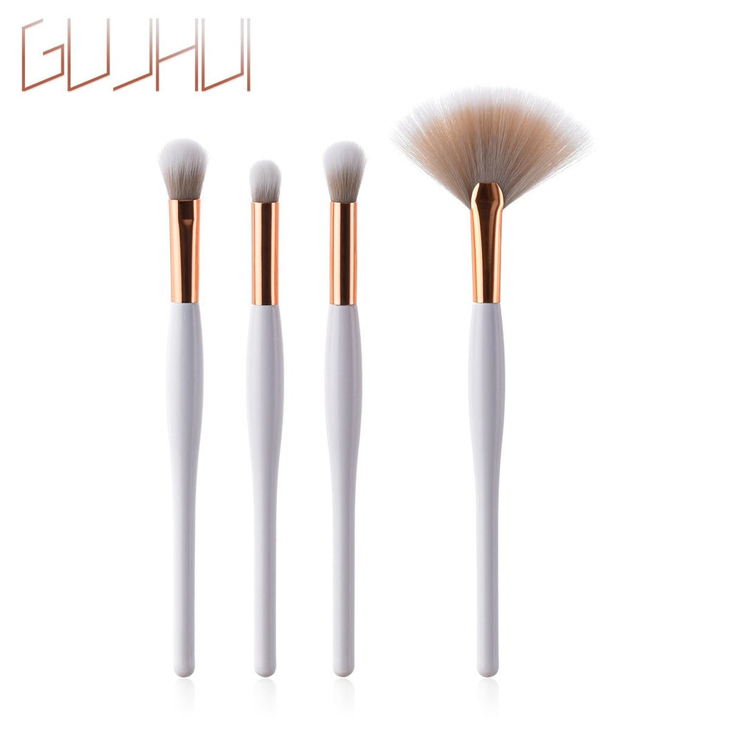 8-Piece Makeup Brush Set with Black Handle and Silver Tubes by Dealightful Finds