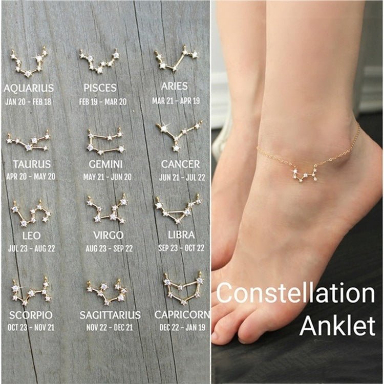 Fashionable Gold Chain Zodiac Crystal Anklet Bracelet by Dealightful Finds