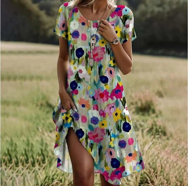 Women’s Printed Round Neck Dress by Dealightful Finds