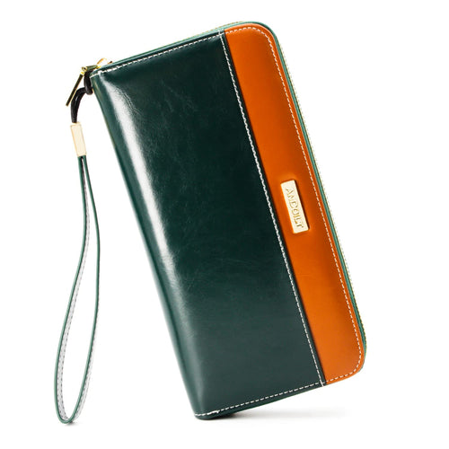 ANDOILT Womens RFID Blocking Genuine Leather Zip Around Wallets Large Cell Phone Holder Clutch Travel Purse Wristlet Green by Dealightful Finds