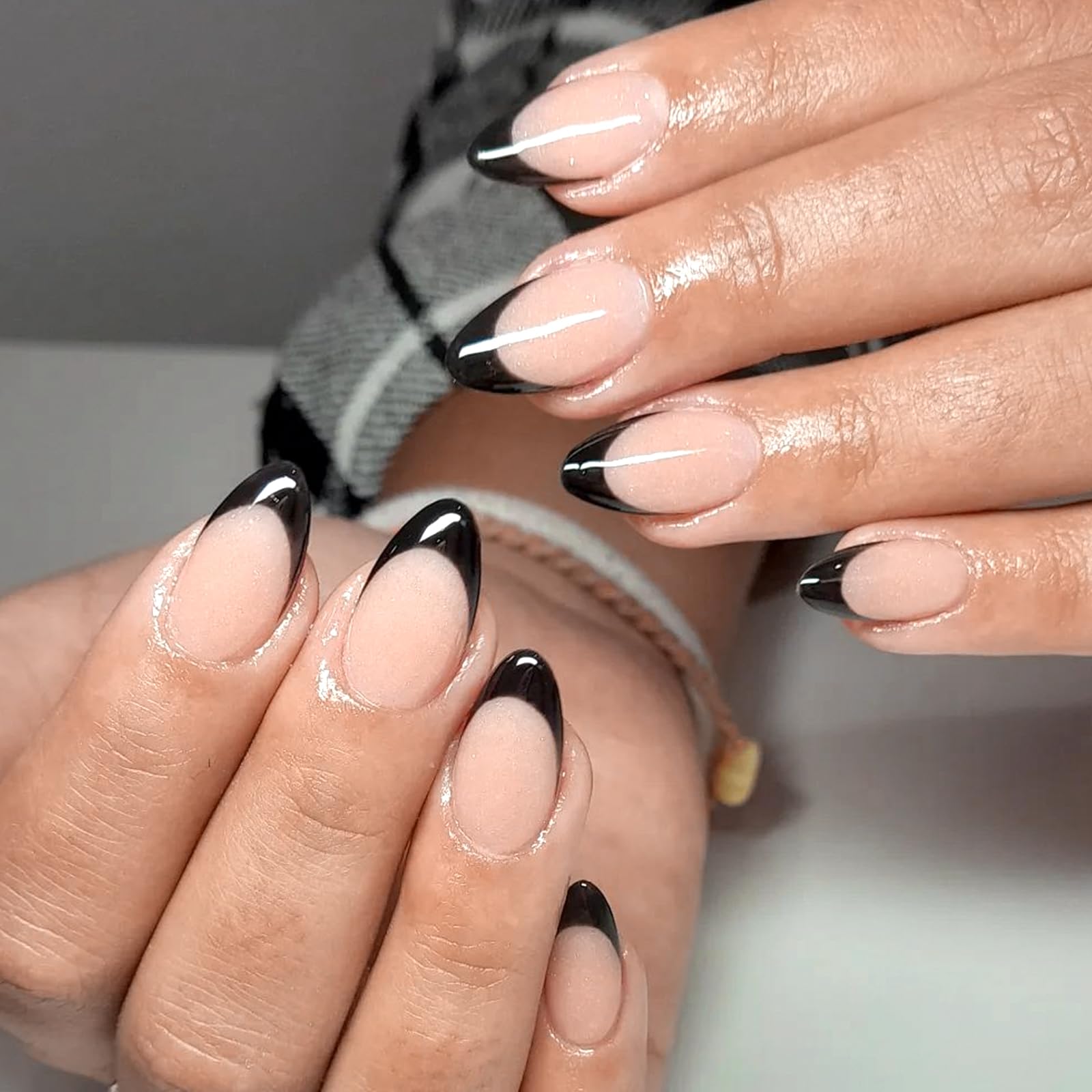 EternalClassic Black French Tip Press on Nails Short Almond Fake Nails with Glue Almond Press on Nails Medium Glossy Acrylic Nails Press ons Full Cover Glue on Nails for Women Girls by Dealightful Finds