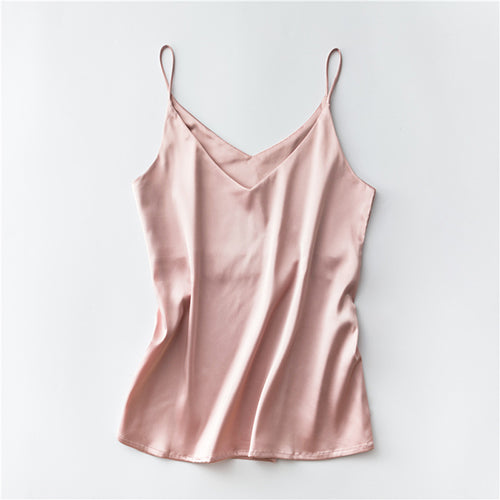 Silk V-Neck Sleeveless Top for Women, Short Length by Dealightful Finds