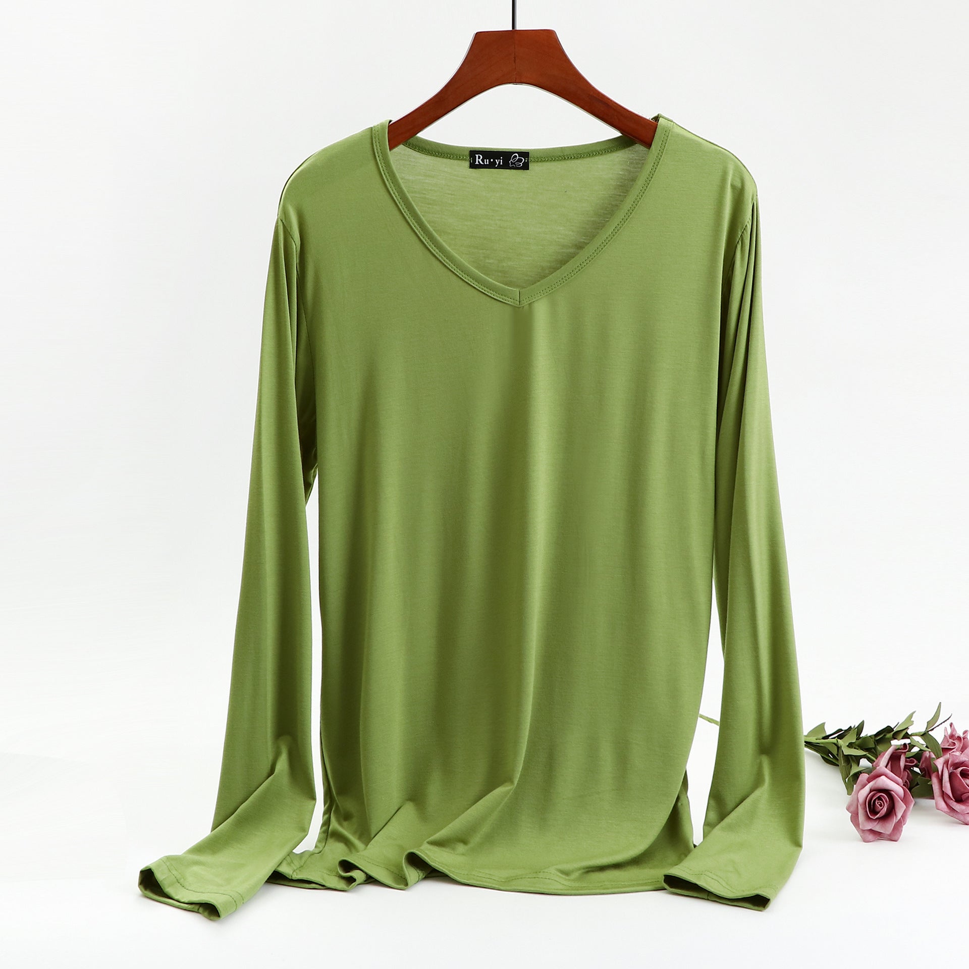 Plus Size Korean V-neck Long Sleeve Casual Top by Dealightful Finds