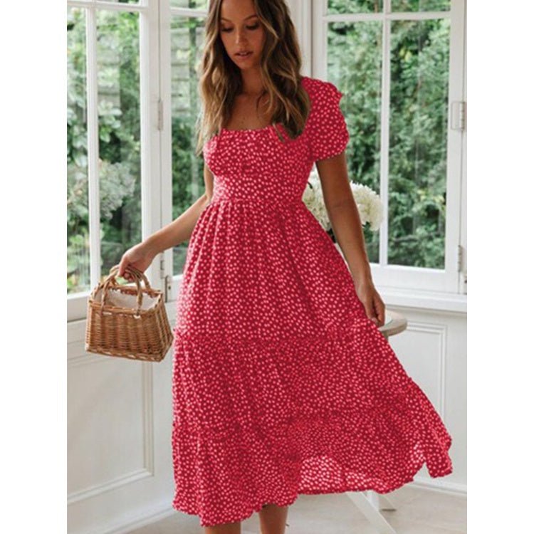 Women's Floral Dress with Square Neck and Bubble Sleeves by Dealightful Finds