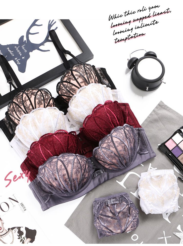 Lace Embroidered Wireless Bra and Lingerie Set by Dealightful Finds