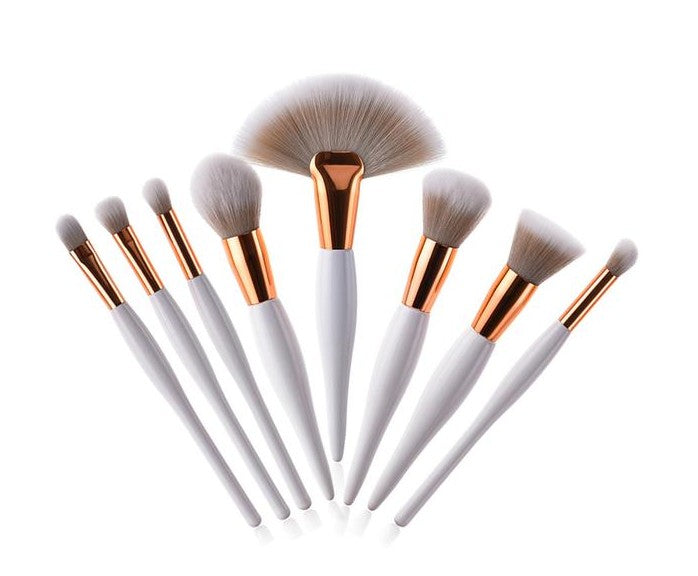8-Piece Makeup Brush Set with Black Handle and Silver Tubes by Dealightful Finds